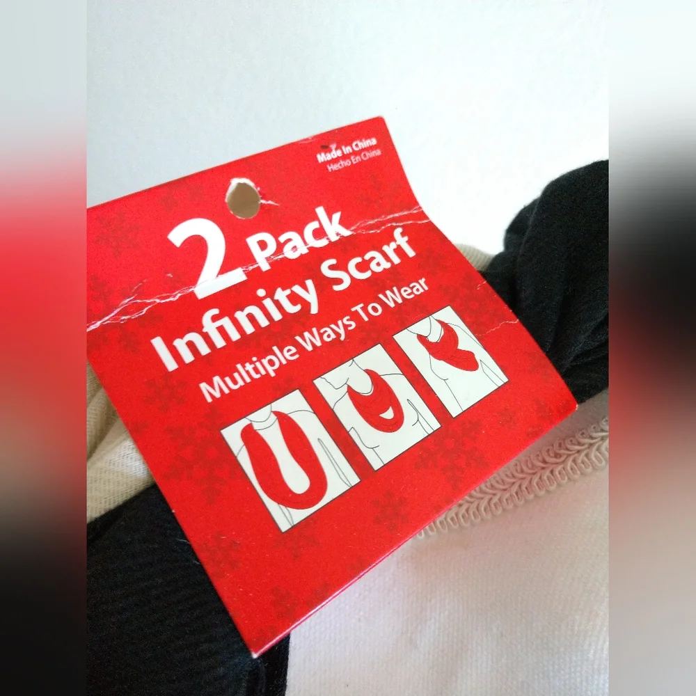 NEW Two Pack Infinity Scarf Fashion Scarves White/Cream with Black Walmart 6009